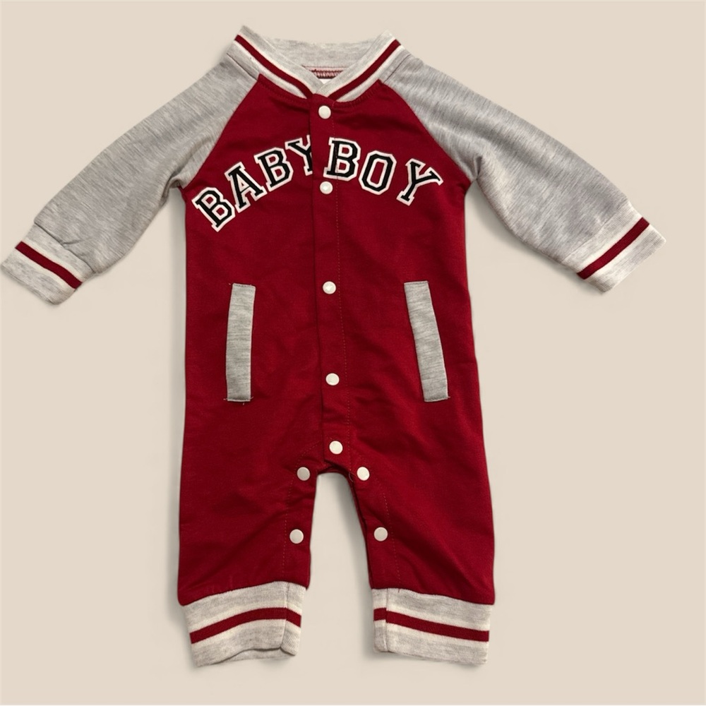 Red and Gray Baby Boy Bodysuit